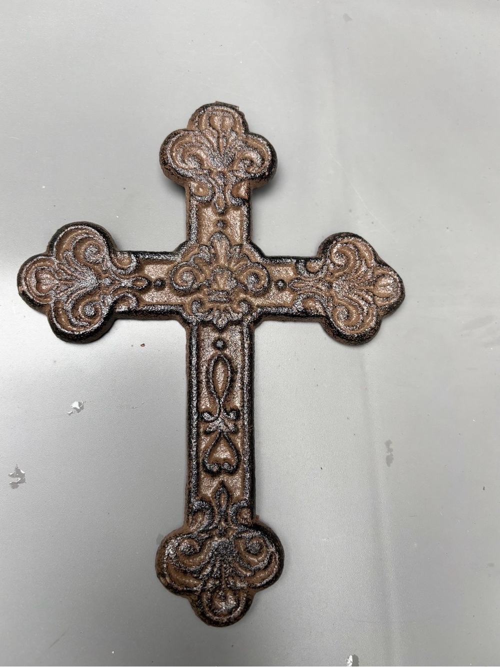Cast Iron Wall Cross in Distressed Brown Tone